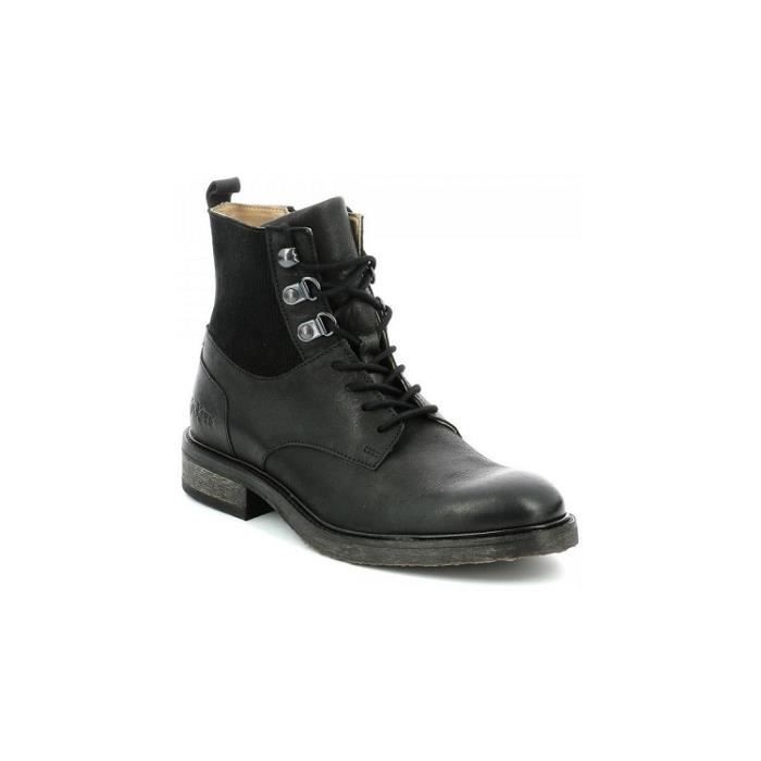 Bottines Femme Kickers Alphahook Cuir Noir Talon Plat Hauteur de la Tige Moyenne 3 cm Noir Cdiscount Chaussures