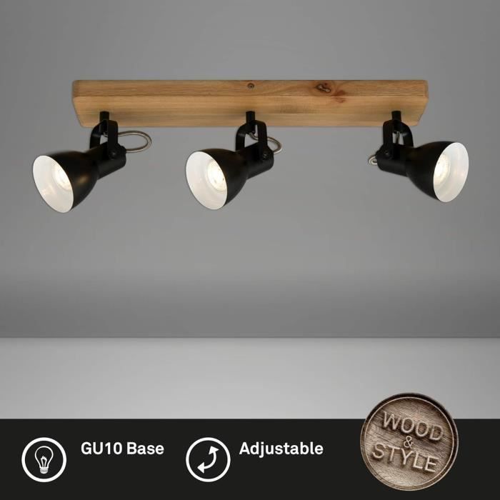 Plafonnier 3 Spots Orientables Métal Noir Rétro - Luminaire Vintage E14 Pour Salon, Chambre, Cuisine