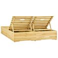 Transat chaise longue bain de soleil lit de jardin terrasse meuble d exterieur double 198 x 135 x (30 75) cm bois de pin-2