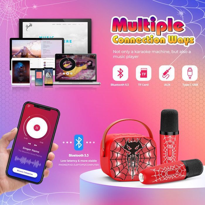 Karaoké Enfant Avec 2 Micros Sans Fil - Bluetooth 5.3 - Haut-Parleur Portable - Cadeau Pour Filles 3-12 Ans