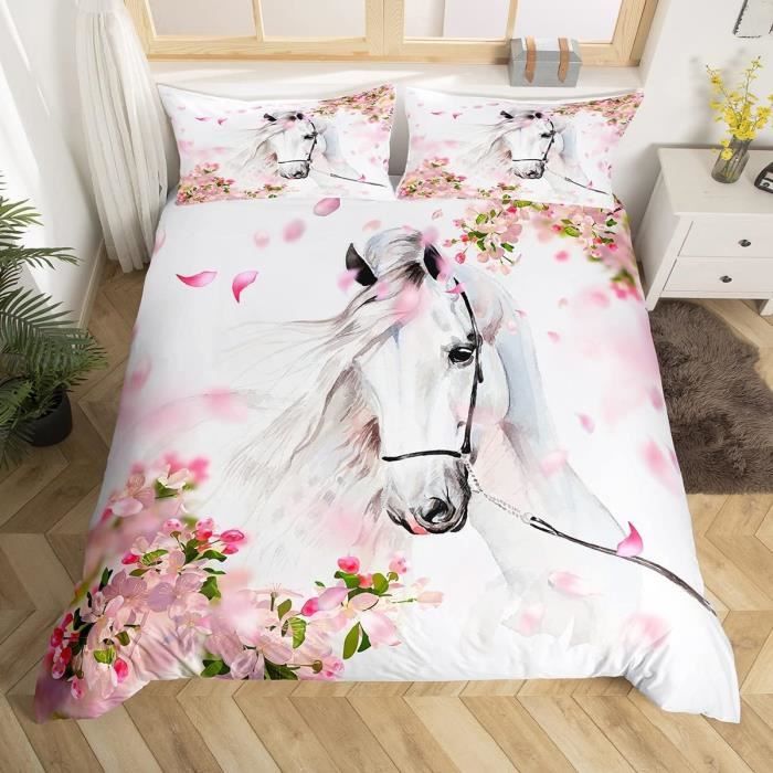 Housse de Couette Cheval 220x240cm Enfant 3 Pièces 3D Galop Cheval