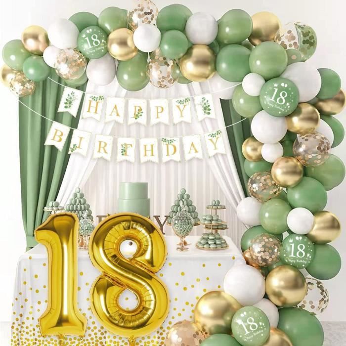 AL08167-Décoration Anniversaire 18 Ans FillePARTYPIE Ballon 18 Ans  Anniversaire Vert avec Bannière Joyeux Anniversaire Nappe Déco 1 -  Cdiscount Maison