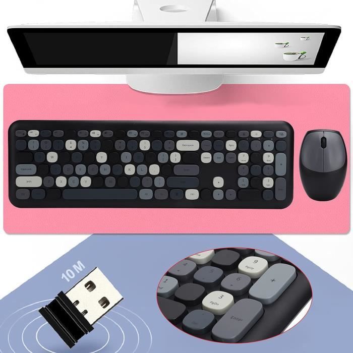 SOLIDEE Ensemble Clavier et Souris sans Fil,clavier de machine à écrire,2.4GHz Clavier de Machine à écrire à Touches Rondes avec Pavé Numérique,Clavier de 104 Touches(Américain QWERTY)(Bear Blue