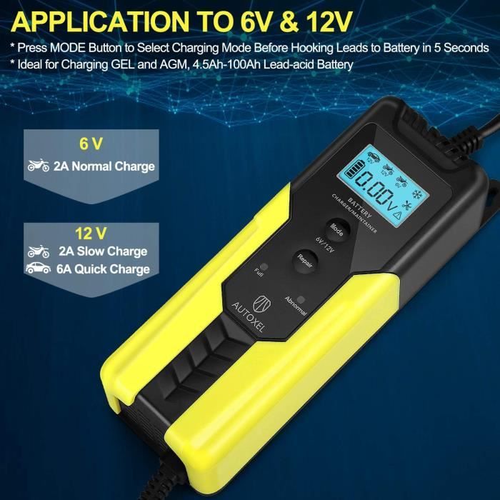AUTOXEL Chargeur de Batterie 6V 12V Chargeur et Mainteneur