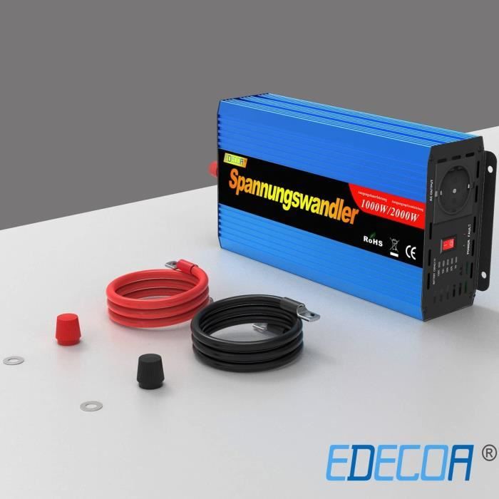 Convertisseur 12V Vers 230V 1500W (3000W Pic) - Onduleur Onde Sinusoïdale Modifiée, 2 Prises AC + USB - Protection Multiple, Boîtier Aluminium