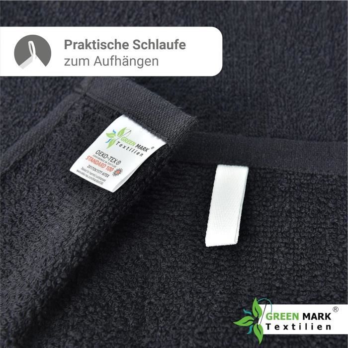 Lot 10 Serviettes Invités BaSaTex 30x50 Cm Anthracite - Coton Éponge 500 G/m² Avec Boucle - Öko-Tex Certifié