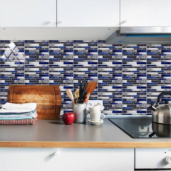 Carrelage Adhésif Art3d Noir Et Gris - Sticker Mur Marbre Mosaïque (10 Pièces)