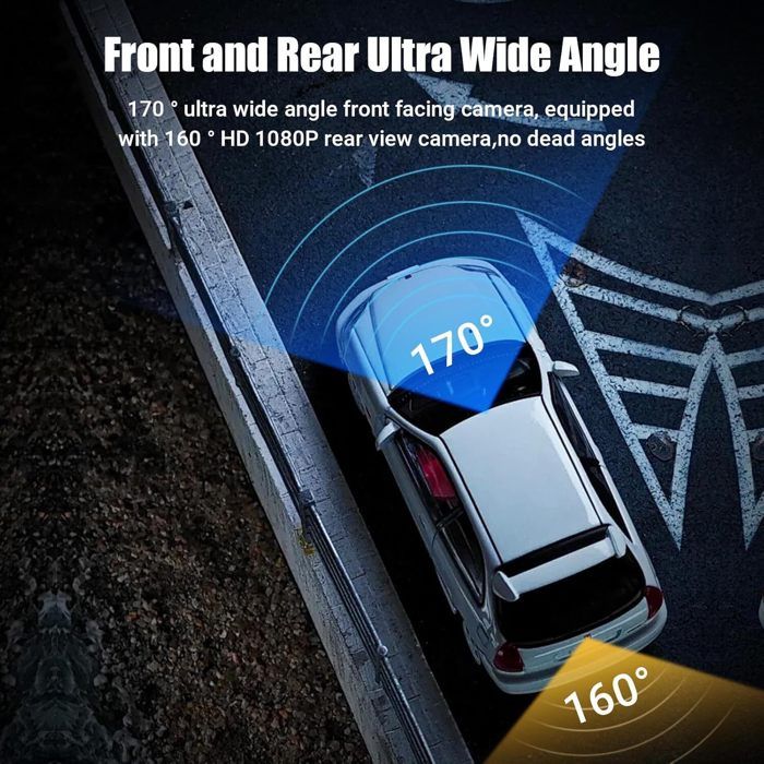 Dashcam Voiture 3 Canaux 1080P – Caméra Avant 170°, Arrière 150°, Vision Nocturne, SD 64Go Incluse, G-sensor