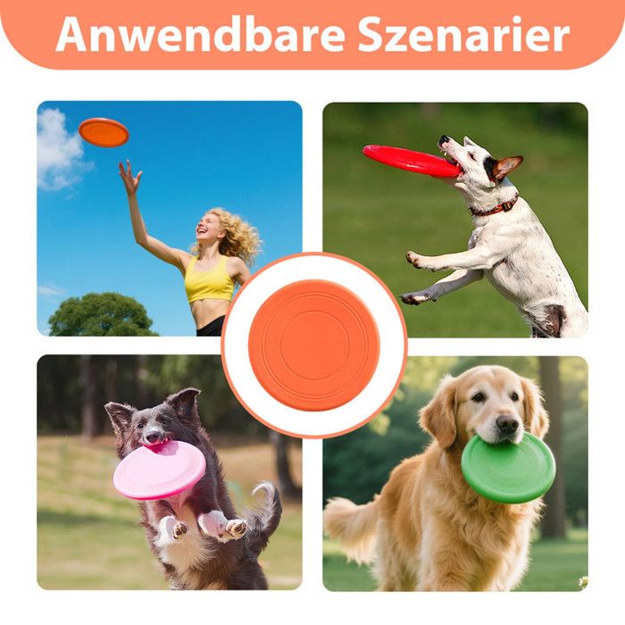 3 Frisbees Pour Chien En Caoutchouc Résistant - Flottants, Antidérapants - Pour Jeu Terre/eau - Couleurs Rouge, Vert, Orange - 6