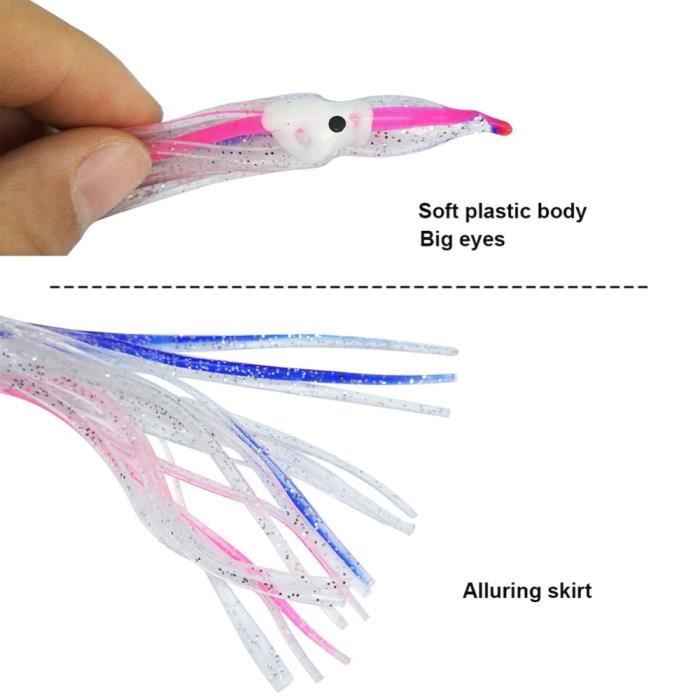 Hoochie Lot de 20 leurres de pêche au calamar, jupes de calamar, leurres de pêche à la traîne en plastique souple, leurres de pêche en eau salée (4 cm vendu