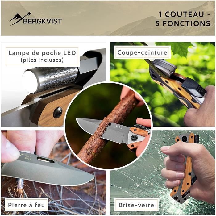 K30 Plus Couteau Pliant - Couteau De Survie 5-en-1 Pour L Exterieur La Chasse Ou La Randonnee Avec Brise Vitre Coupe Cein 7382570613297