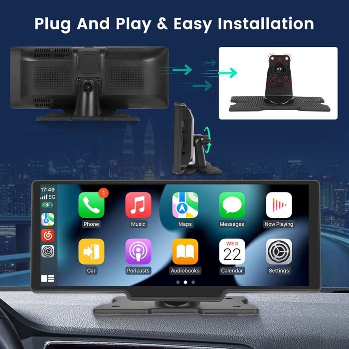 Autoradio Carplay Portable Avec Carplay Sans Fil Et Andriod Auto - 10,26 Pouces IPS écran Tactile Transmetteur Fm Bluetooth Voiture Avec Lecteur Multimédia Mirror Link Bluetooth AUX TF Contrôle Vocal