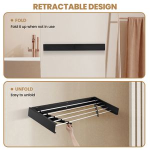 Séchoir à Linge Mural Extensible NiuLifeya - 7 Barres, Pliable, Caché, Capacité 2 Kg, Pour Buanderie Ou Salle De Bain - 9