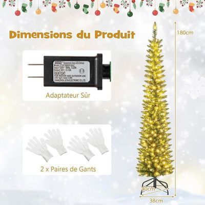 Sapin De Noël Artificiel Demi-forme 180 Cm GYMAX - 852 Branches Enneigées, 240 LEDs Blanches/multicolores - Télécommande, 9 Modes, Minuterie - Base Métallique, Montage Facile - 7