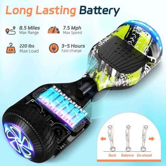Hoverboard 6. 5 pouces gyropode électrique scooter auto-équilibré certifié ce bluetooth intégré
