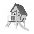 AXI Cabin XL Maison Enfant avec Toboggan blanc | Aire de Jeux pour l'extérieur en gris & blanc | Maisonnette / Cabane de Jeu-0