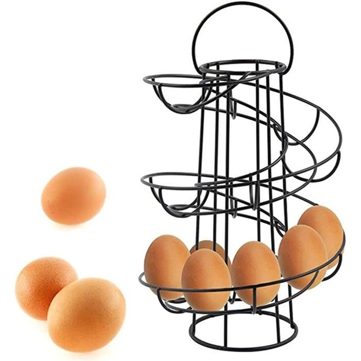 rangement en fil métallique stockage polyvalent rack moyen Flexzion Panier à oeuf distributeur oeuf spiral Argent