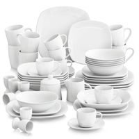 Malacasa 50pcs Service de Table Porcelaine Assiettes Saladier Bol Tasses Sous-tasses Coquetier Pot à Lait Sucrier Vaisselles Plat