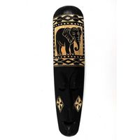 Masque africain 50cm en bois noir gravé motif éléphant Noir
