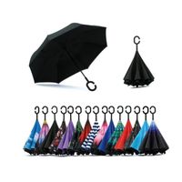 Parapluie Inversé, Anti-UV Double Couche Coupe-Vent Parapluie, Mains Libres poignée en forme C Parapluie