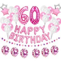 38pcs rose - 38 pièces-ensemble 60th joyeux anniversaire ballons numéro 60 ans fête d'anniversaire décoration