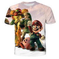 tee shirt enfants garçons-filles,T-Shirt imprimé 3D Super Mario, vêtements pour bébés, 3-14T, hauts à col rond pour filles, chemisi