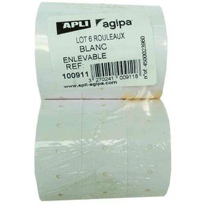 APLI 100923 Paquet de 6 rouleaux 1000 étiquettes Blanc enlevable 