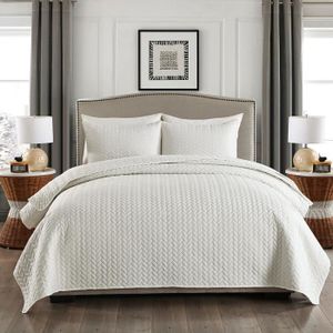 Couvre-lit D/écoration de Chambre,Entretien Facile Ensemble De Literie 3 Pi/èCes,Blanc,230 250cm Siunwdiy Couvre-lit matelass/é r/éversible avec 2 taies doreiller