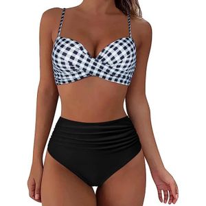 Maillot De Bain Femme 2 Pièces Push Up Taille Haute Vintage Floral – Bikini Col V Rembourré Froncé Torsadé – Sexy Et Confortable Plage Piscine