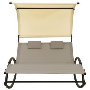CHAISE LONGUE Chaise longue double avec auvent Textilène Taupe et crème 310549