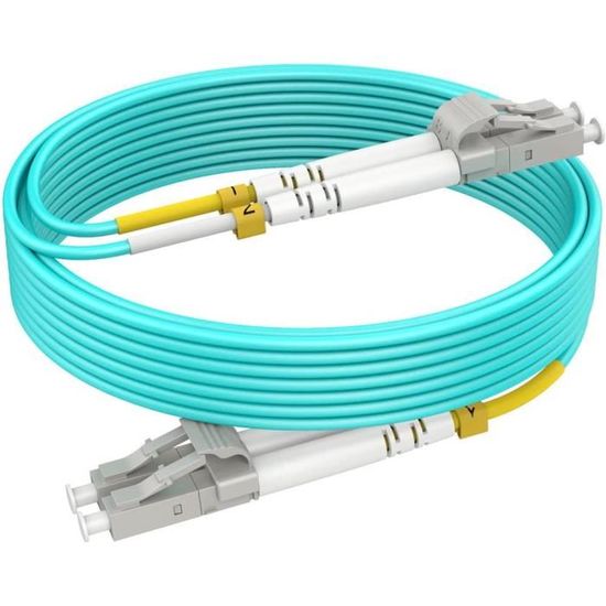 Câble Fibre Optique LC/APC à LC/APC - 10 M - Simplex Monomode OS2 - Avec Adaptateur Gratuit - Pour FTTH, Réseau Haute Vitesse