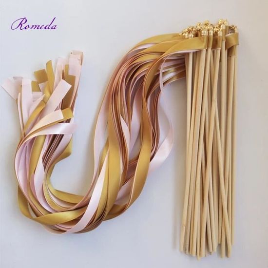 30 Baguettes De Mariage Avec Rubans Et Clochettes - Bâtons En Bois 60cm, Ruban Vert - Pour Cérémonie, Photos, Anniversaires - 8