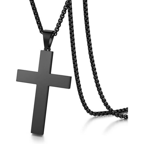 Collier Croix Noir Homme – Pendentif Acier Inoxydable, Style Discret, Avec Boîte Cadeau, Idéal Cadeau - 7