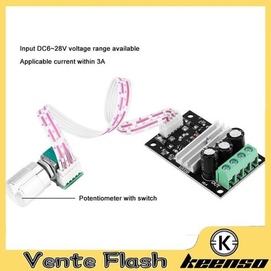 Contrôleur Vitesse Moteur DC PWM 6-28V 3A - Réglable, Inversion, Pour Moteurs Courant Continu - 8