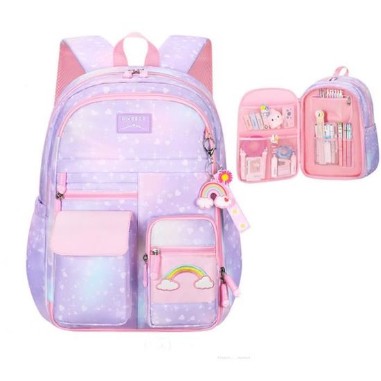 ZHIERNA Sac à Dos Scolaire Filles Adolescents Violet - Kit Complet Avec Sac Déjeuner Isotherme Et Trousse