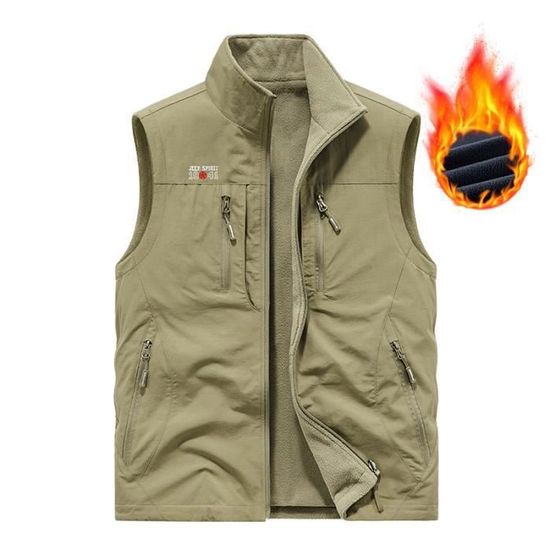 Gilet Homme Sans Manches En Polaire épaisse - Col Montant Zippé, Multi-poches, Idéal Pour L'hiver, La Pêche, Le Plein Air - 8