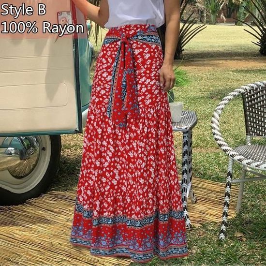 Jupe Maxi Fleurie Femme – Taille Haute élastique, Coupe A-Line Fluide – Légère Et Respirante Pour L'été - 6