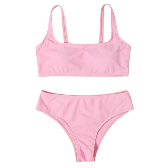 Maillot De Bain Deux Pièces Pour Femmes, Ensemble Deux Pièces, Tanga, Taille Haute, Triangle, Sexy, Décolleté En V Profond Short Yoga (Hot Pink-1, L