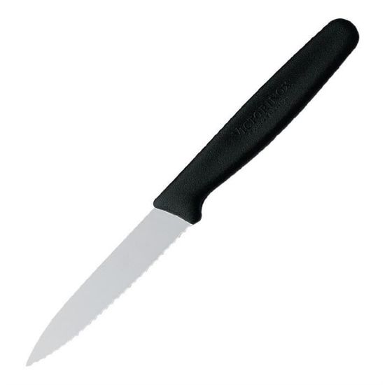 Couteau d'office noir professionnel lame dentée - 7,5 cm - Victorinox