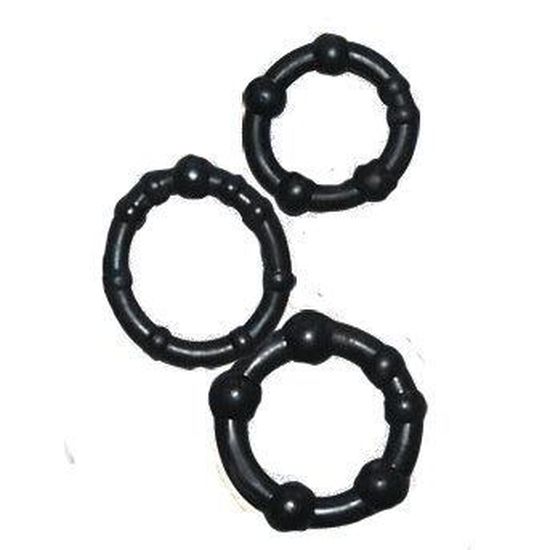Anneaux Pénis Calexotics - Tri-anneau En Silicone Noir, Prolongateur + Cadeau Surprise