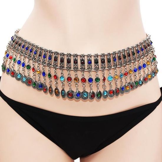 Chaîne De Nombril Strass Argenté – Bijou De Corps Pour Plage, Fête, Tenue Sexy – Longueur Réglable