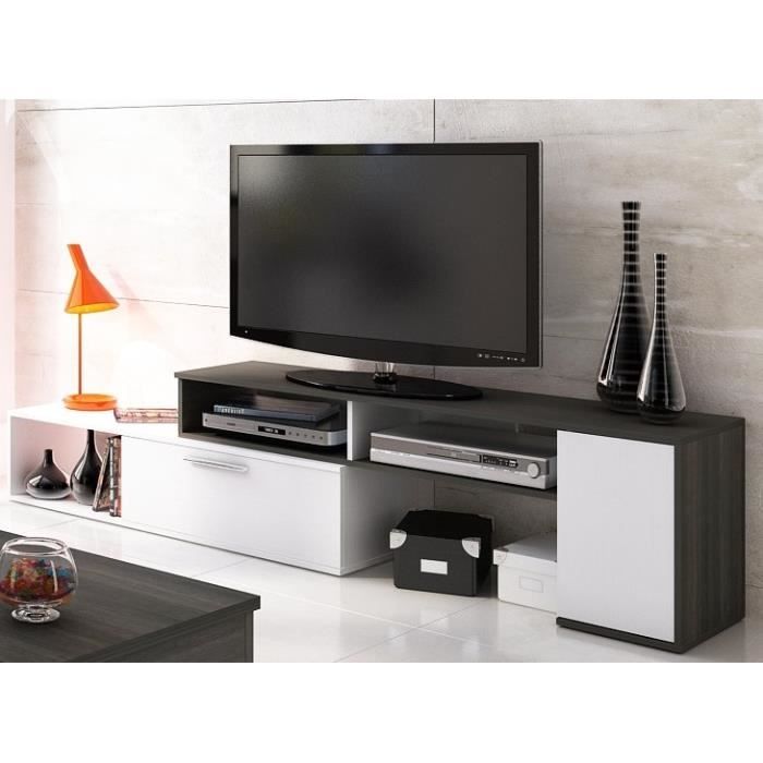 Meuble TV Extensible 120 à 170 Cm - Blanc Et Noir, 4 Tiroirs Et 3 étagères - Design Moderne Pour Salon - Meuble Télé Avec Rangement - 6