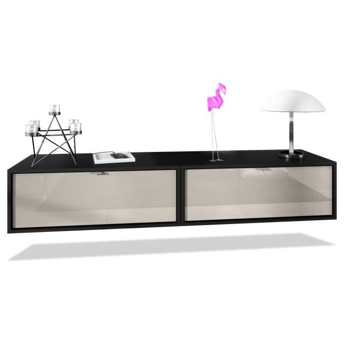 Vladon Ensemble de 2 set meuble TV Lana 80 murale lowboard 80 x 29 x 37 cm caisson en noir façades en Gris sable haute brillance Vladon Ensemble de 2 set meuble TV Lana 80 murale lowboard 80 x 29 x 37 cm caisson en noir façades en Gris sable haute brillance