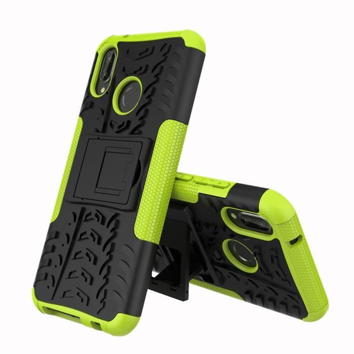Coque Huawei P20 Lite, Etui Double Couche Pare Chocs Antichoc TPU Silicone Housse avec Fonction de Support Amélioré - Vert