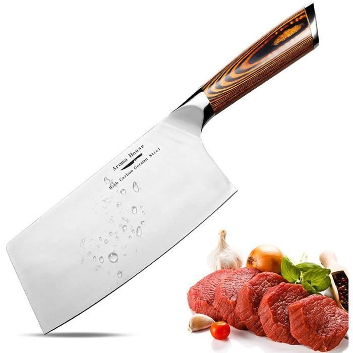 Aroma House Couteau du Chef Chinois-17cm Couperet de Cuisine,Feuille de Boucher Couteau Couteaux de Cuisine Acier Inoxydable,Poignée