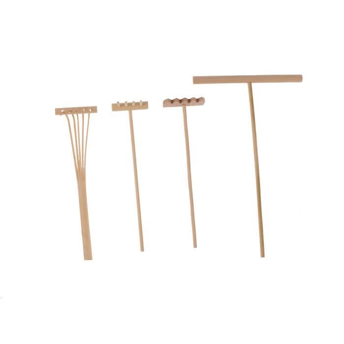 4 Pcs Petit Râteau Portable Bambou Durable Sable Rock Bonsaï En Pot Outil Fengshui pour Petits Jardins Plantes JEU D'ADRESSE