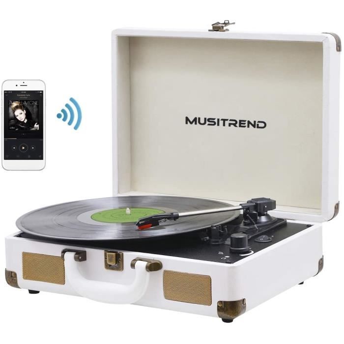 MUSITREND Bluetooth Platine Vinyle, Tourne Disque 33/45/78 TR/Min avec 2 Haut-parleurs stéréo intégrés, Aux-in / RCA