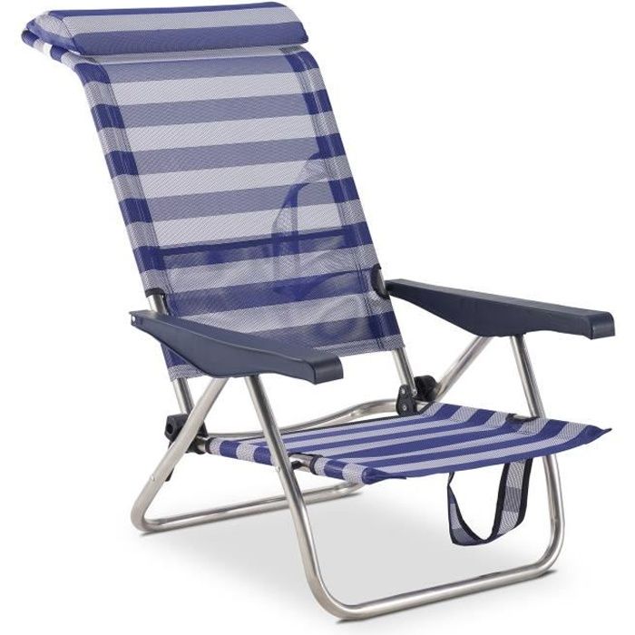 Chaise de Plage Lit Pliable Solenny 4 Positions Dossier Bas avec Accourdoirs