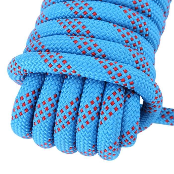 corde de survie Longe Paracord Panchute Corad robuste de 12 mm avec corde à grimper mousqueton (bleu-10 m)