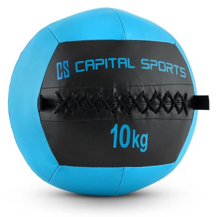 CAPITAL SPORTS Wallba - Medecine ball cuir synthétique pour exercices core & entrainement fitness, cross-training, muscu, MMA- 10kg
